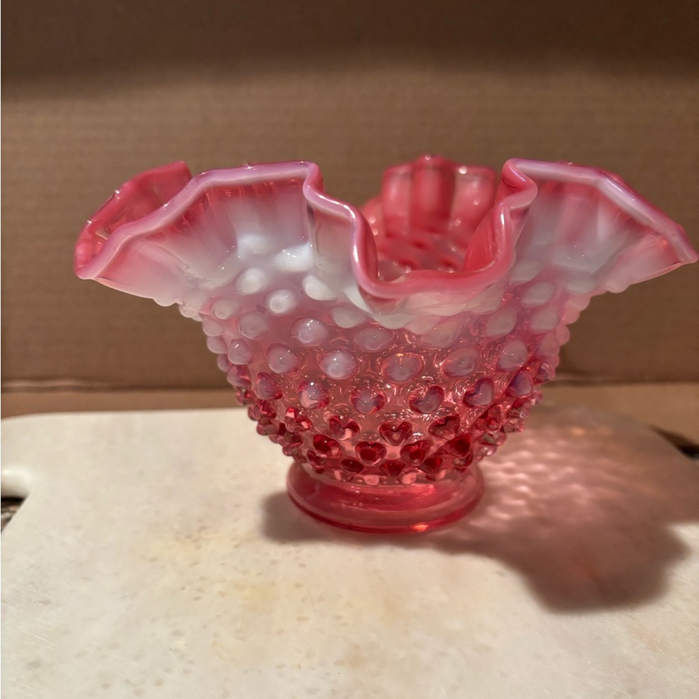 Fenton Pink and White Hobnail Vase